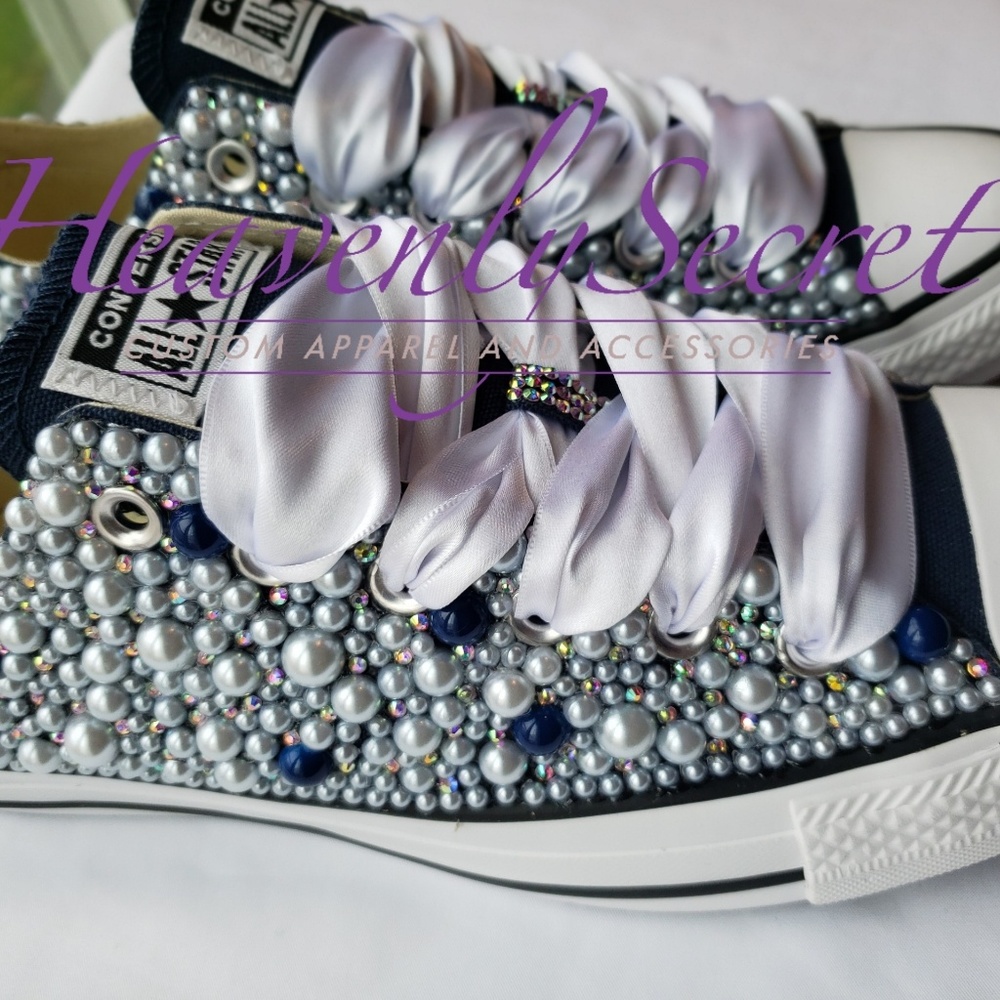 Custom Blinged Navy Low Top Converse